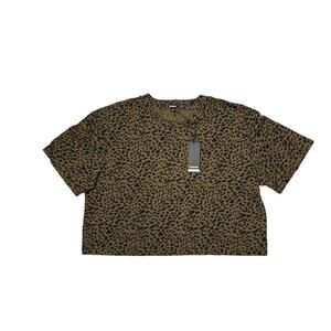Monrow Animal Print Crop Cotton Tee Shirt